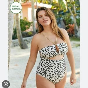 Aerie | Leopard Keyhole Bandeau One Piece Swimsuit | Medium
